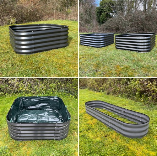 Grey metal garden raised beds - grey,